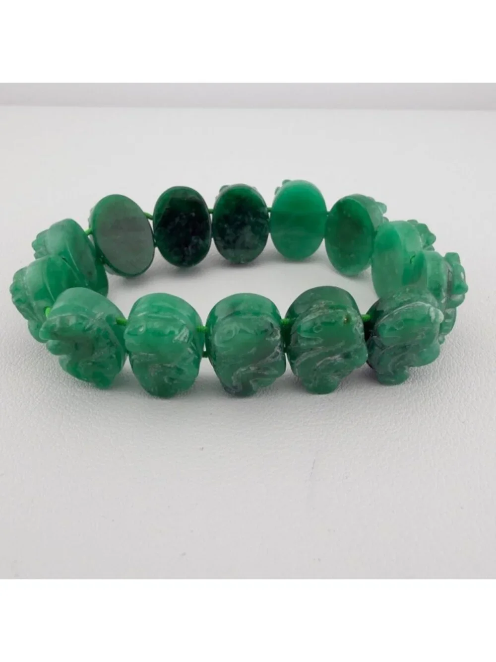 Green Carved Stone Dragon Stretch Bracelet Panel